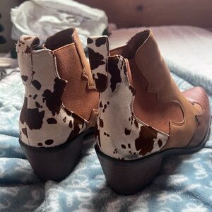 Brown and Cream Western Ankle Boots